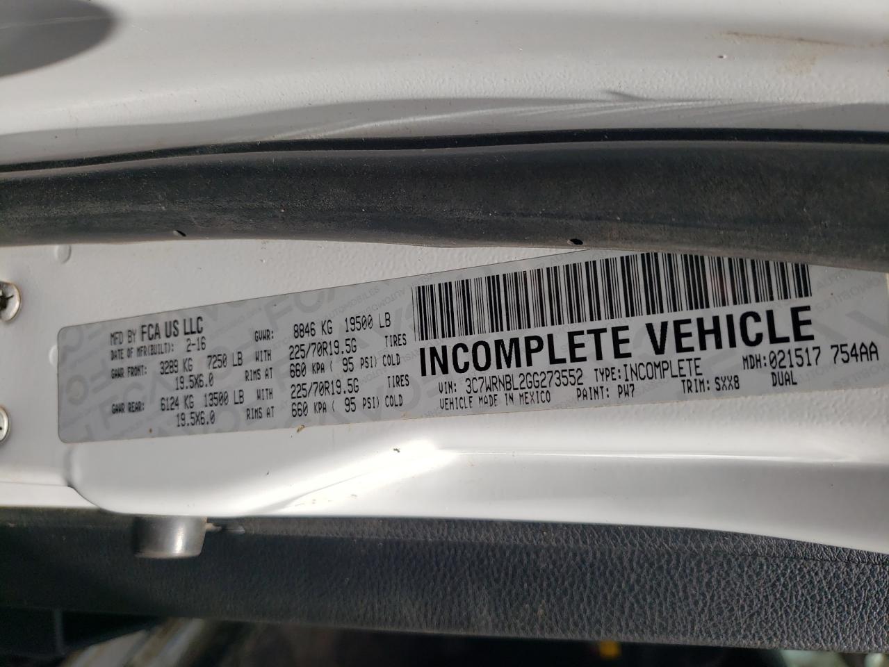 2016 Ram 5500 VIN: 3C7WRNBL2GG273552 Lot: 63483654
