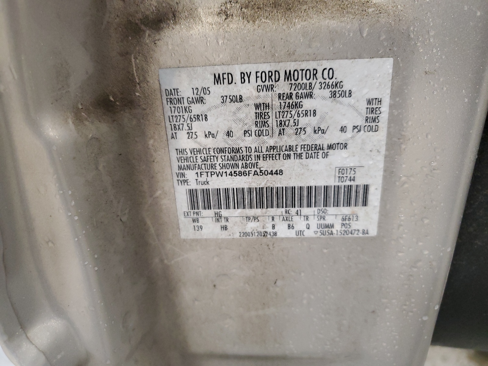 1FTPW14586FA50448 2006 Ford F150 Supercrew