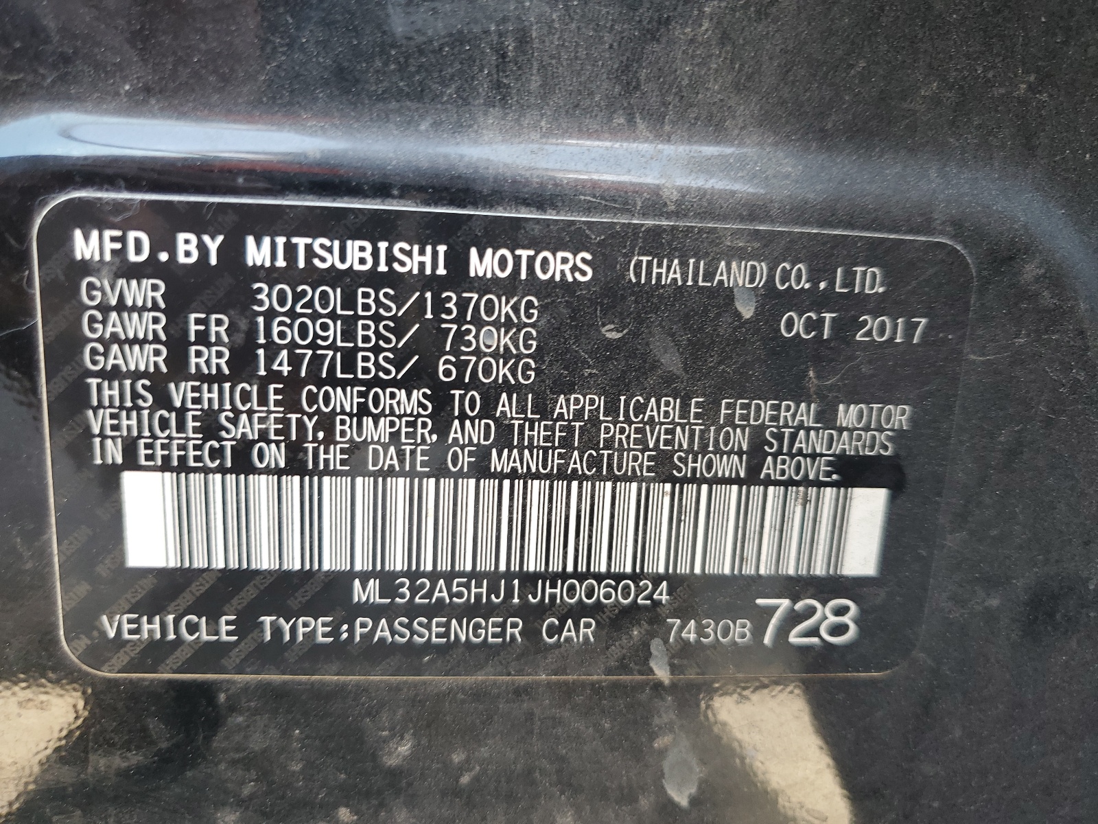 ML32A5HJ1JH006024 2018 Mitsubishi Mirage Gt