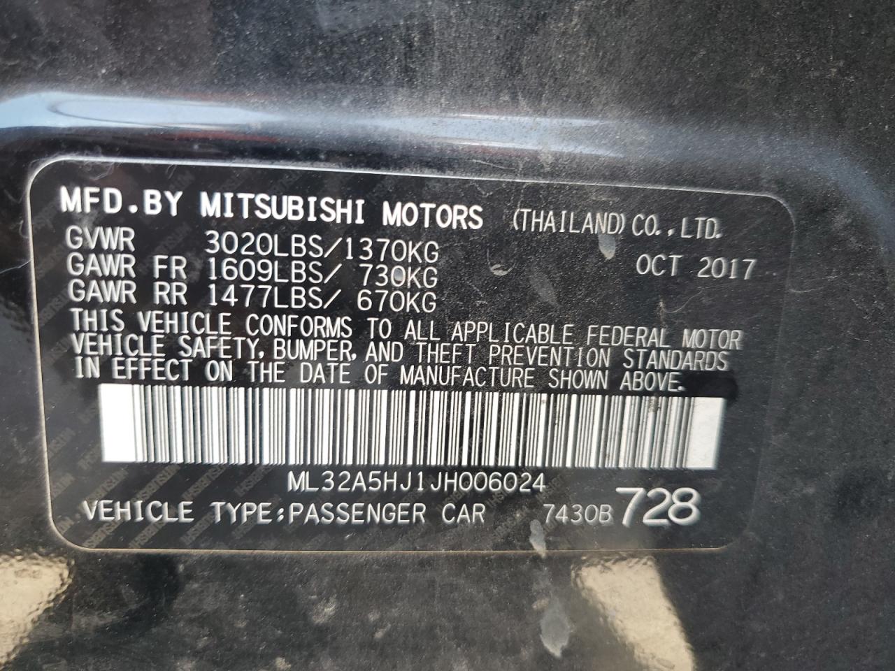 2018 Mitsubishi Mirage Gt VIN: ML32A5HJ1JH006024 Lot: 61420254