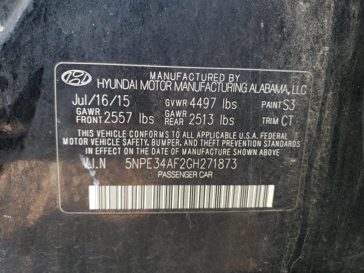 5NPE34AF2GH271873 2016 Hyundai Sonata Sport