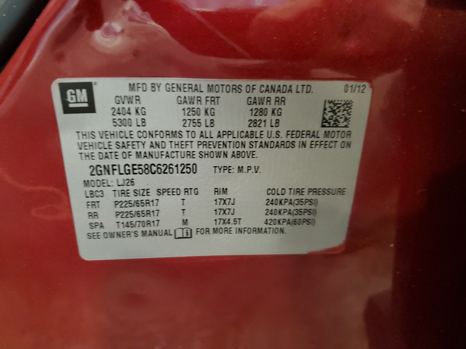 2GNFLGE58C6261250 2012 Chevrolet Equinox Ltz