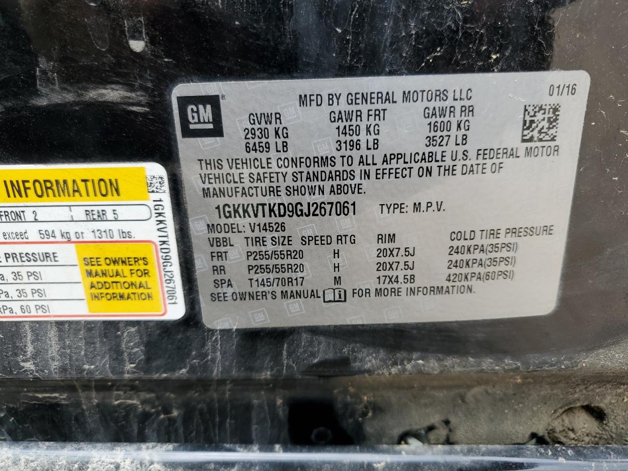 2016 GMC Acadia Denali VIN: 1GKKVTKD9GJ267061 Lot: 63642324