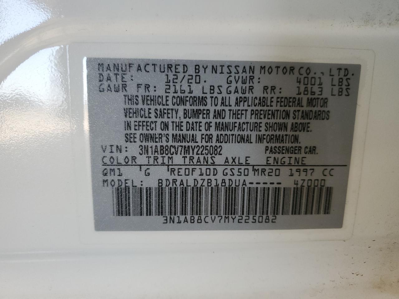 2021 Nissan Sentra Sv VIN: 3N1AB8CV7MY225082 Lot: 65404294