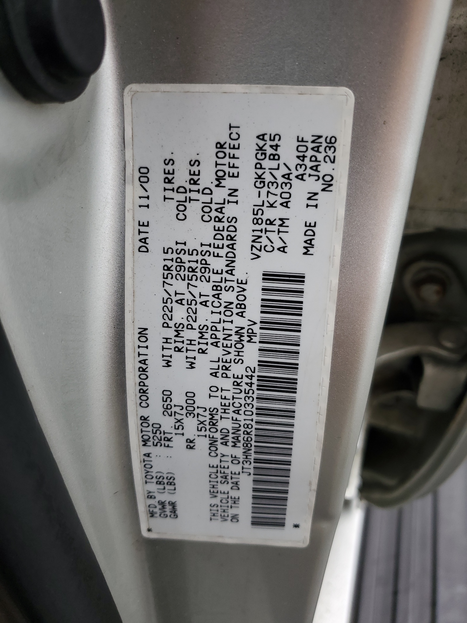 JT3HN86R810335442 2001 Toyota 4Runner Sr5