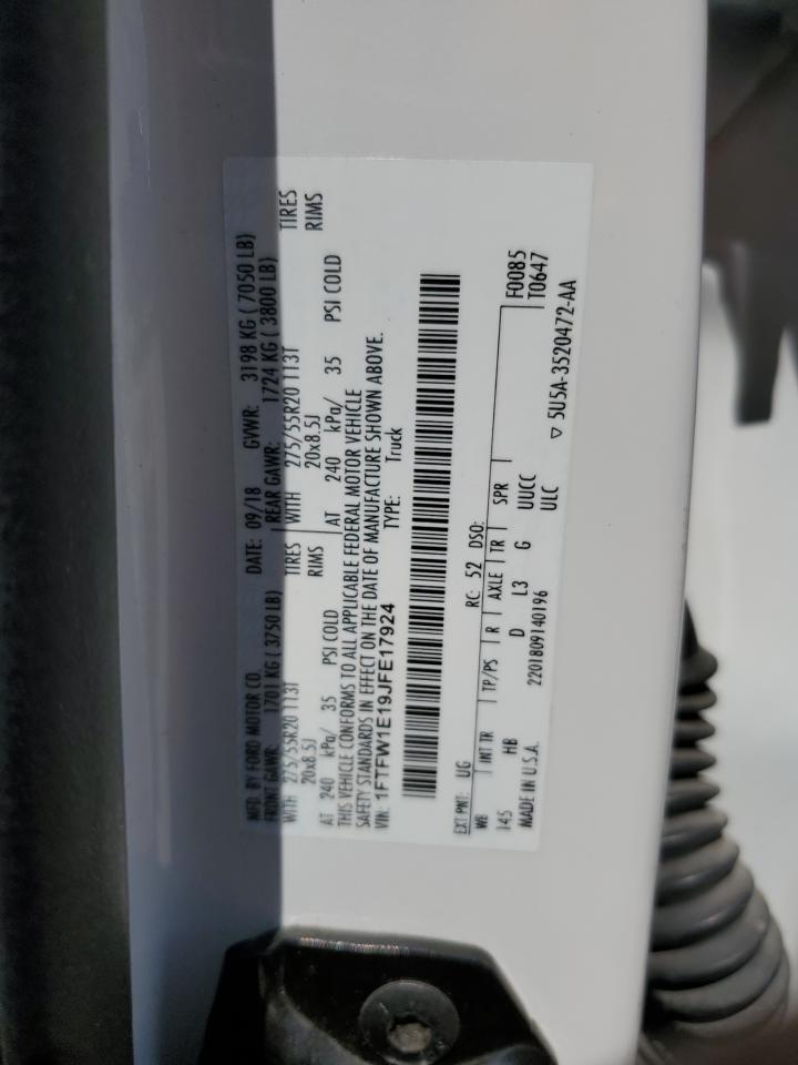 2018 Ford F150 Supercrew VIN: 1FTFW1E19JFE17924 Lot: 63566724