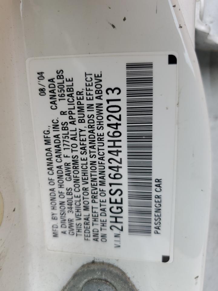 2004 Honda Civic Dx VIN: 2HGES16424H642013 Lot: 65339484