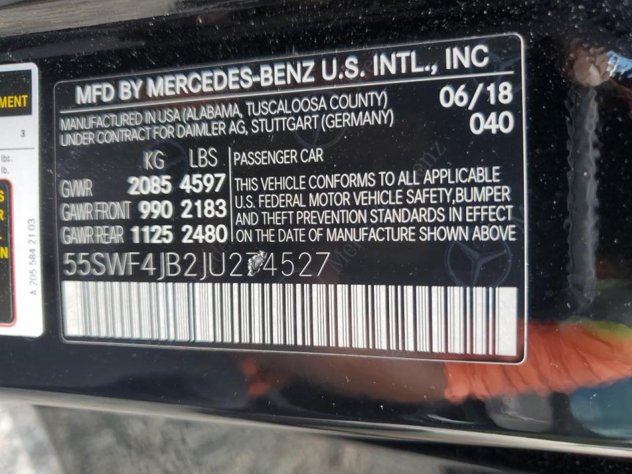 2018 Mercedes-Benz C 300 VIN: 55SWF4JB2JU274527 Lot: 64076254