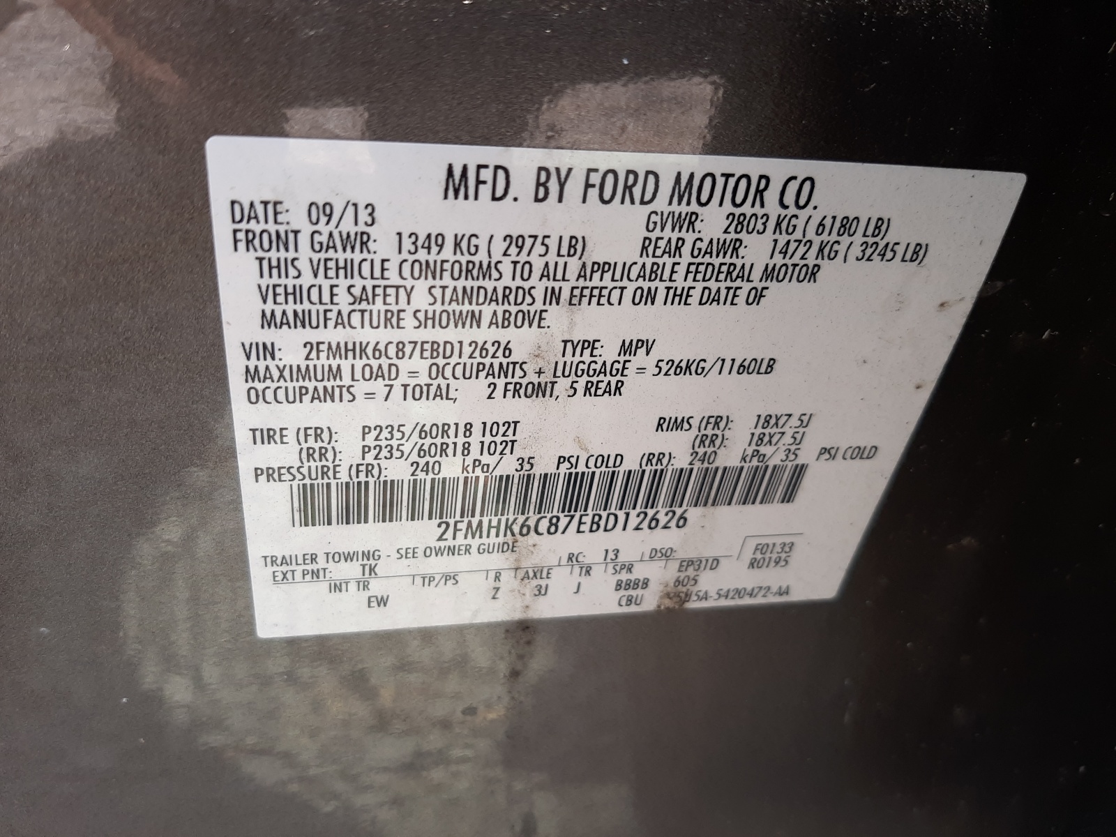 2FMHK6C87EBD12626 2014 Ford Flex Sel