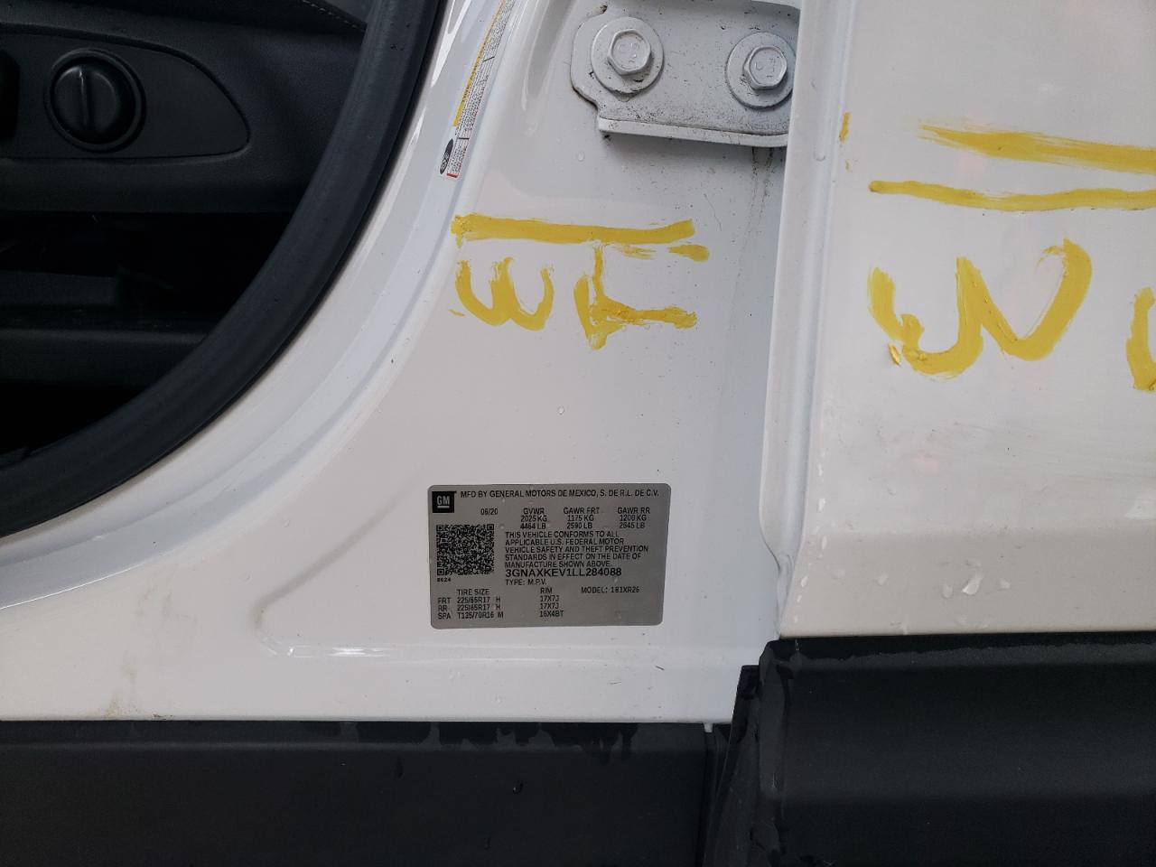 2020 Chevrolet Equinox Lt VIN: 3GNAXKEV1LL284088 Lot: 63700444