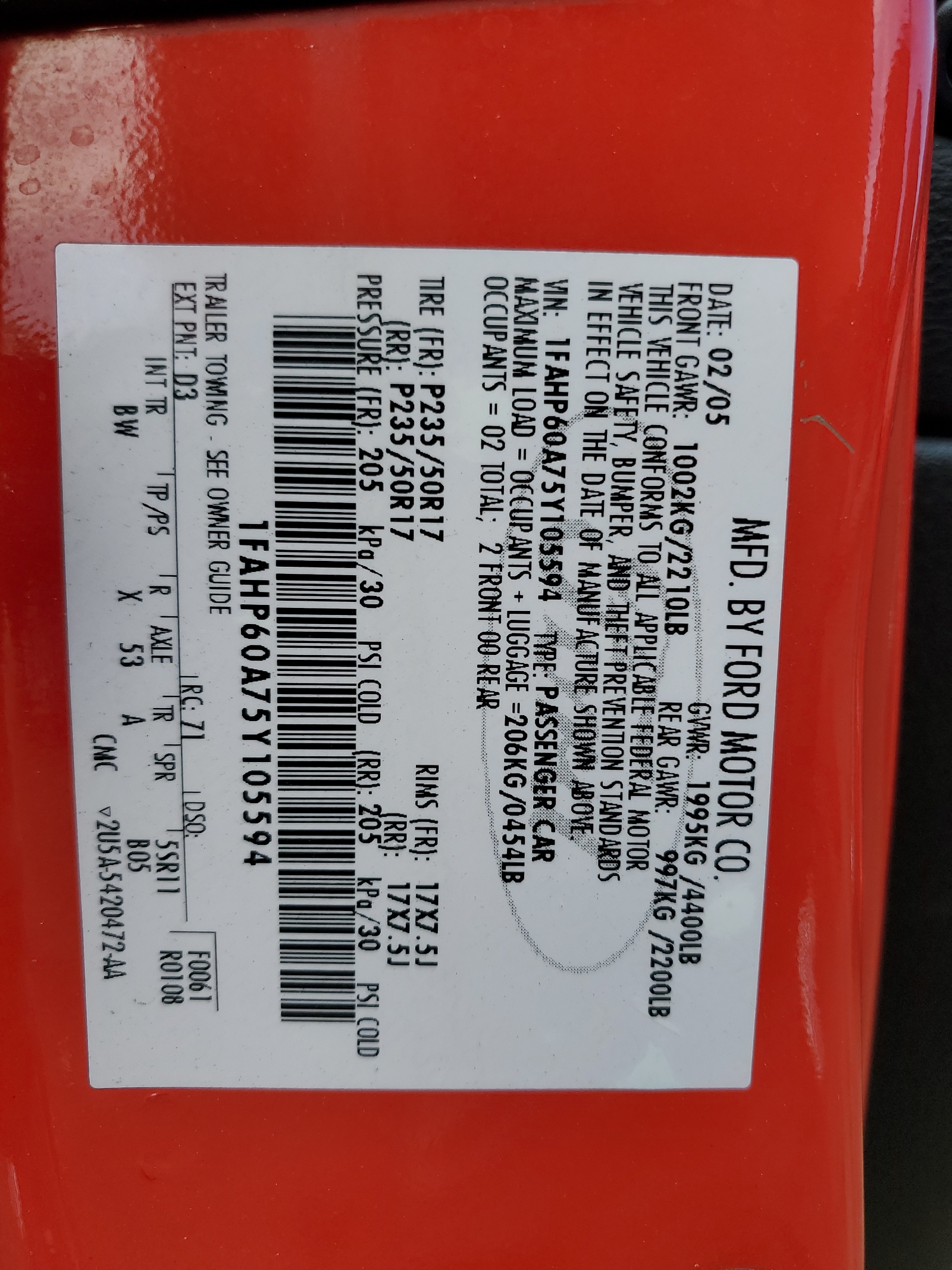 1FAHP60A75Y105594 2005 Ford Thunderbird