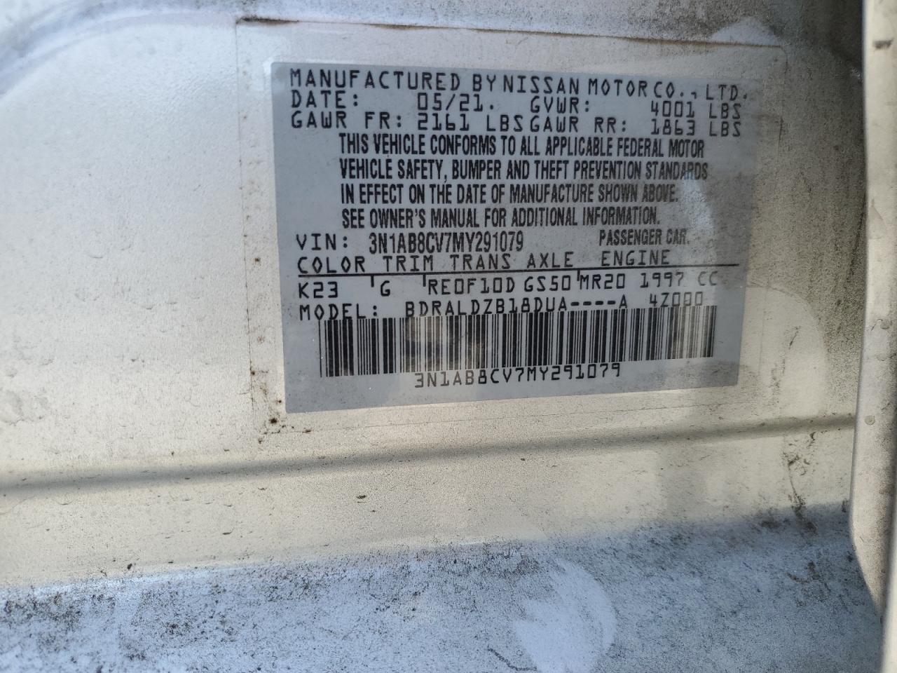 2021 Nissan Sentra Sv VIN: 3N1AB8CV7MY291079 Lot: 65010024