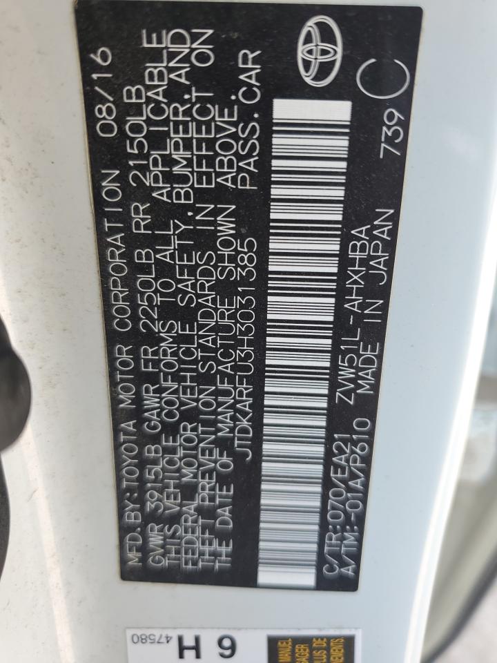 2017 Toyota Prius VIN: JTDKARFU3H3031385 Lot: 65009224