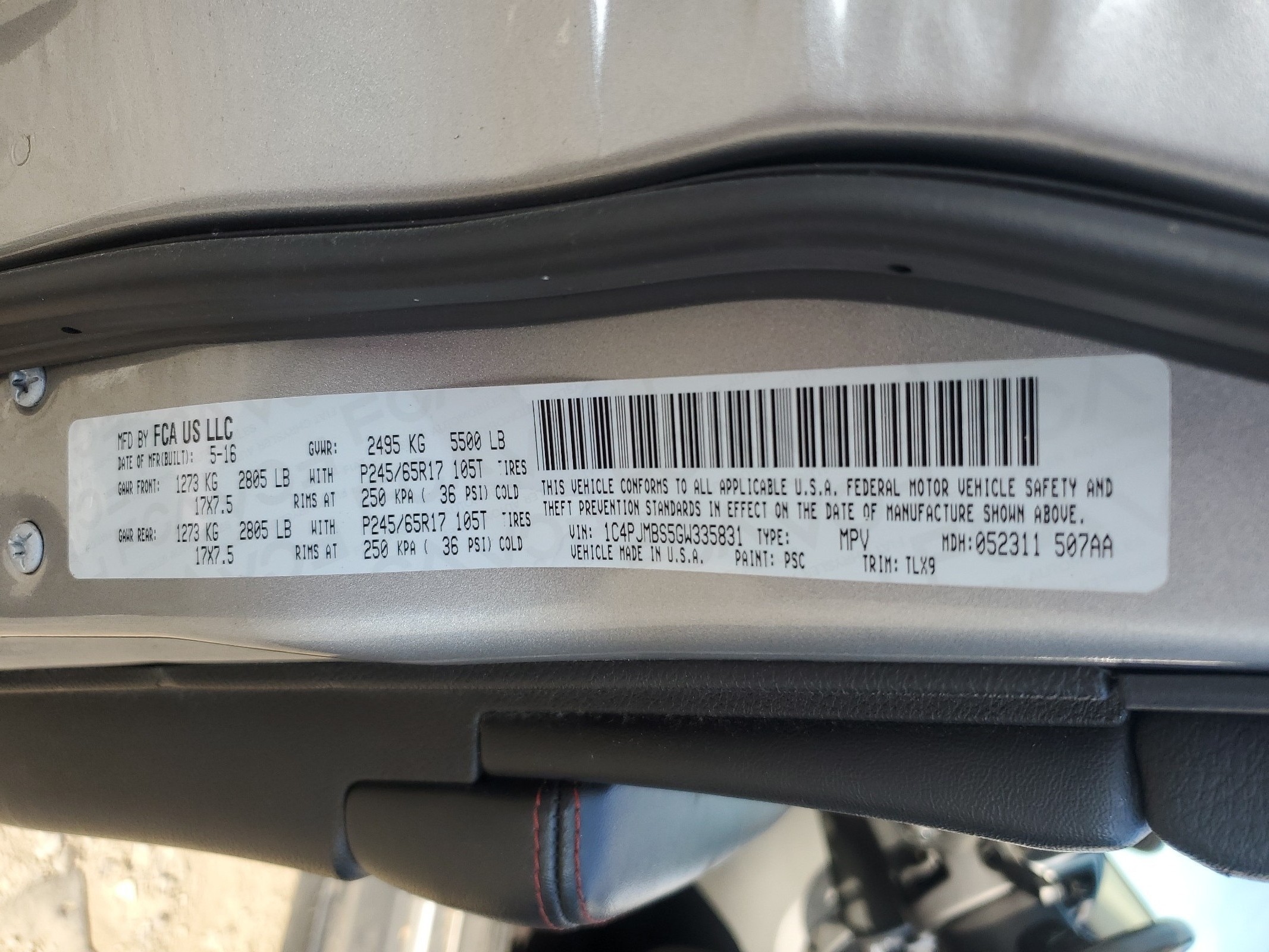 1C4PJMBS5GW335831 2016 Jeep Cherokee Trailhawk