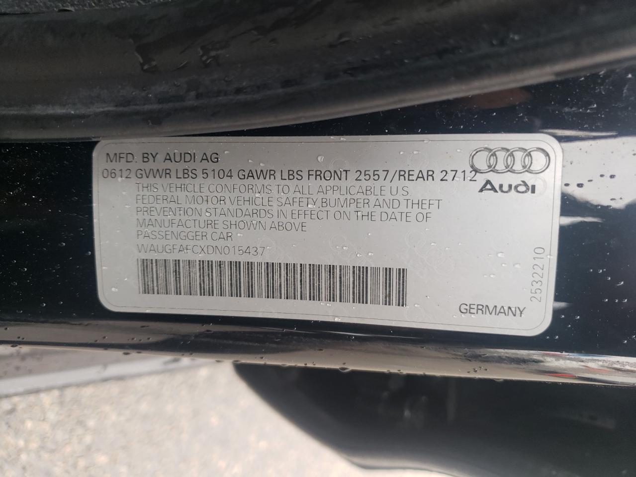 2013 Audi A6 Premium Plus VIN: WAUGFAFCXDN015437 Lot: 64185454