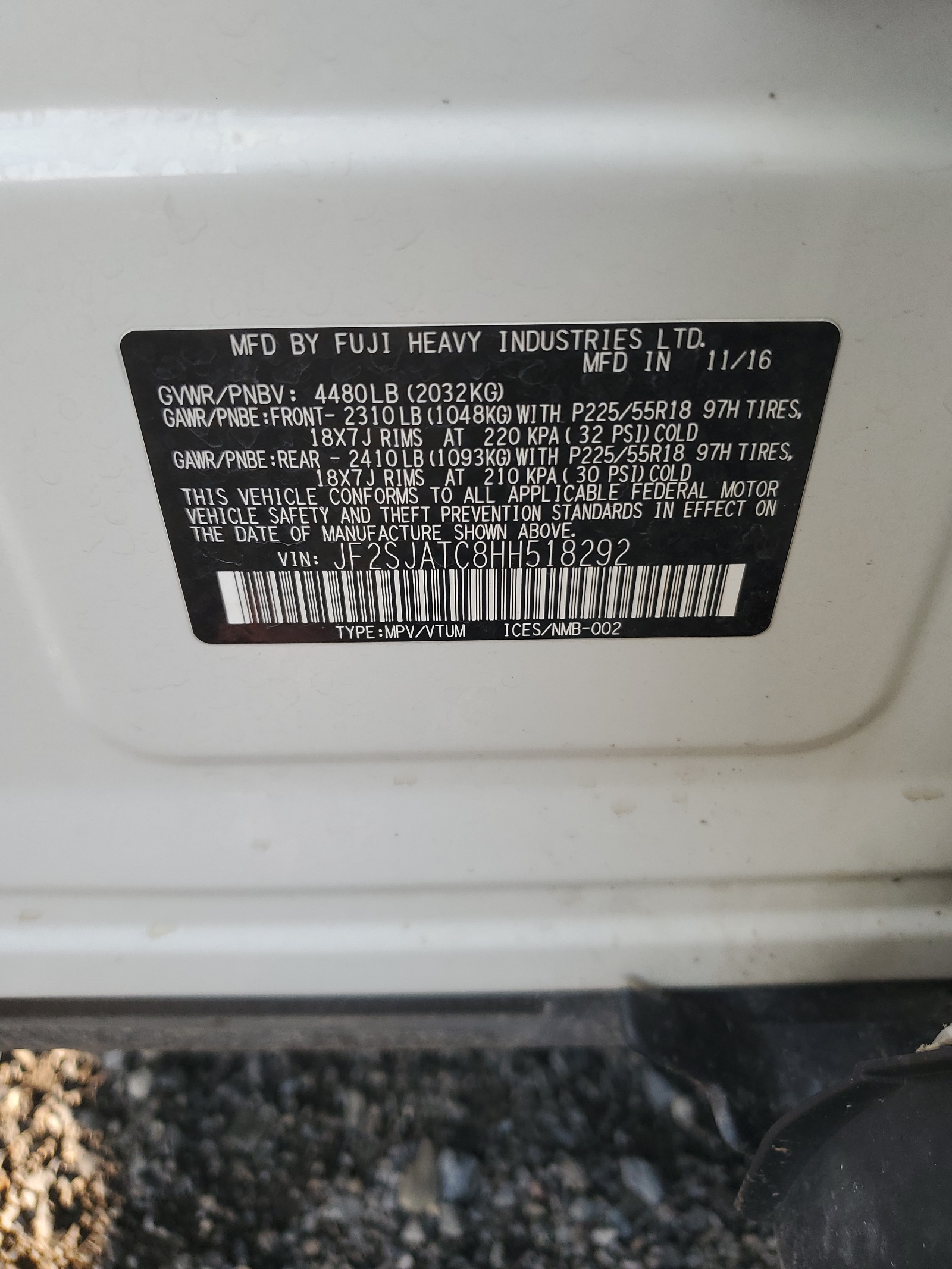 JF2SJATC8HH518292 2017 Subaru Forester 2.5I Touring