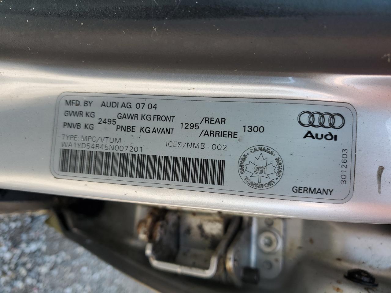 2005 Audi Allroad VIN: WA1YD54B45N007201 Lot: 62688834