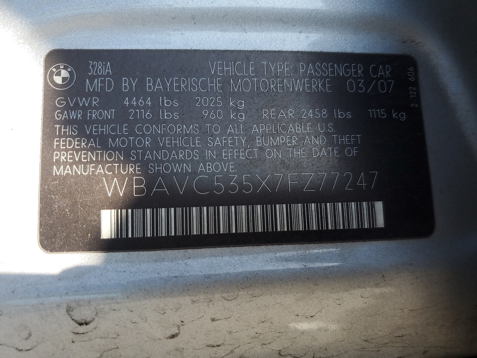 WBAVC535X7FZ77247 2007 BMW 328 I Sulev