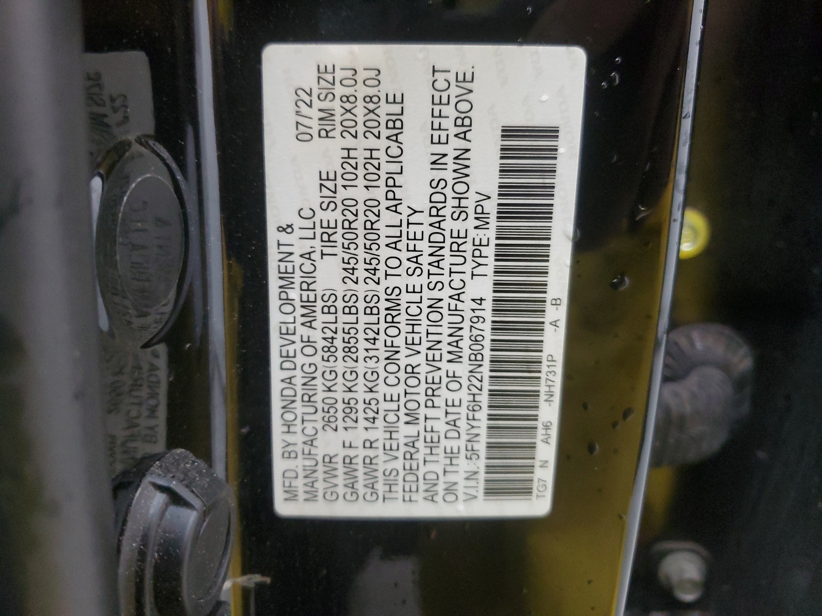 5FNYF6H22NB067914 2022 Honda Pilot Se