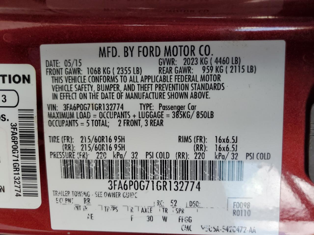 3FA6P0G71GR132774 2016 Ford Fusion S