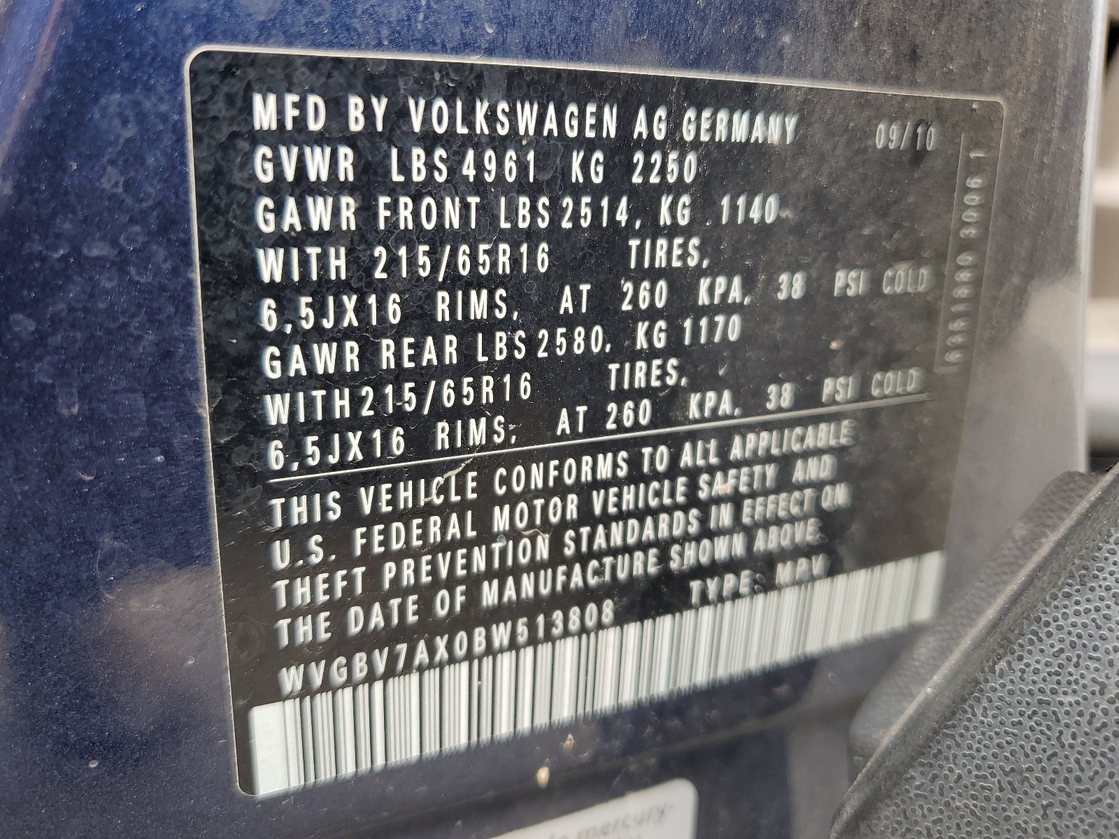 WVGBV7AX0BW513808 2011 Volkswagen Tiguan S