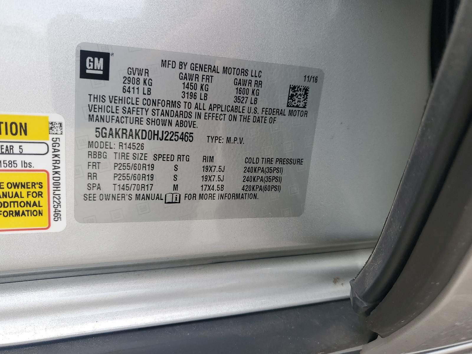 5GAKRAKD0HJ225465 2017 Buick Enclave