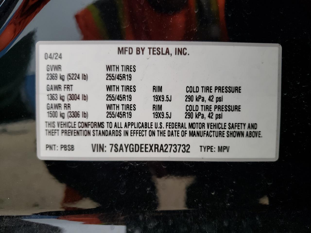 7SAYGDEEXRA273732 2024 Tesla Model Y