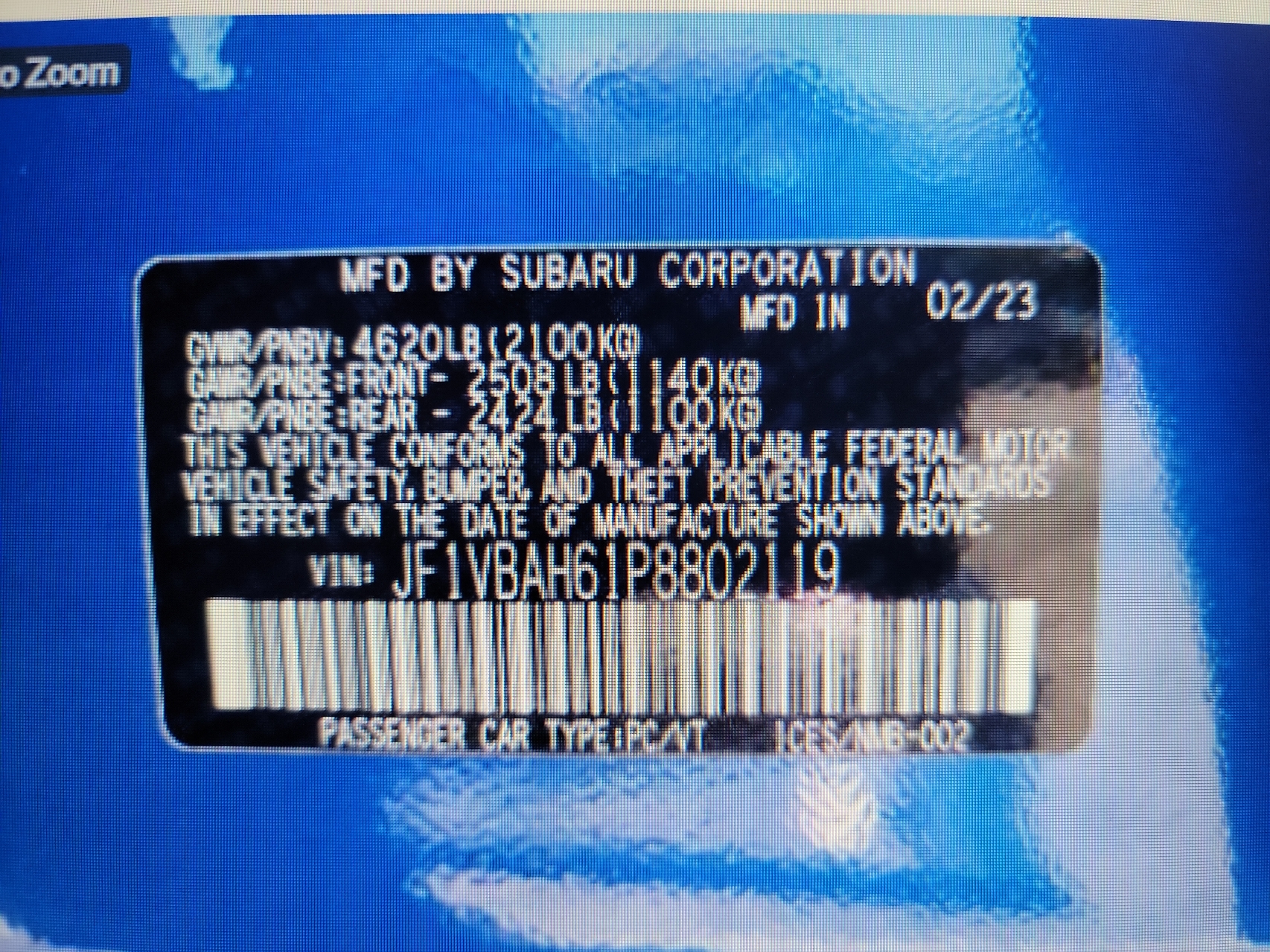 2023 Subaru Wrx Premium vin: JF1VBAH61P8802119