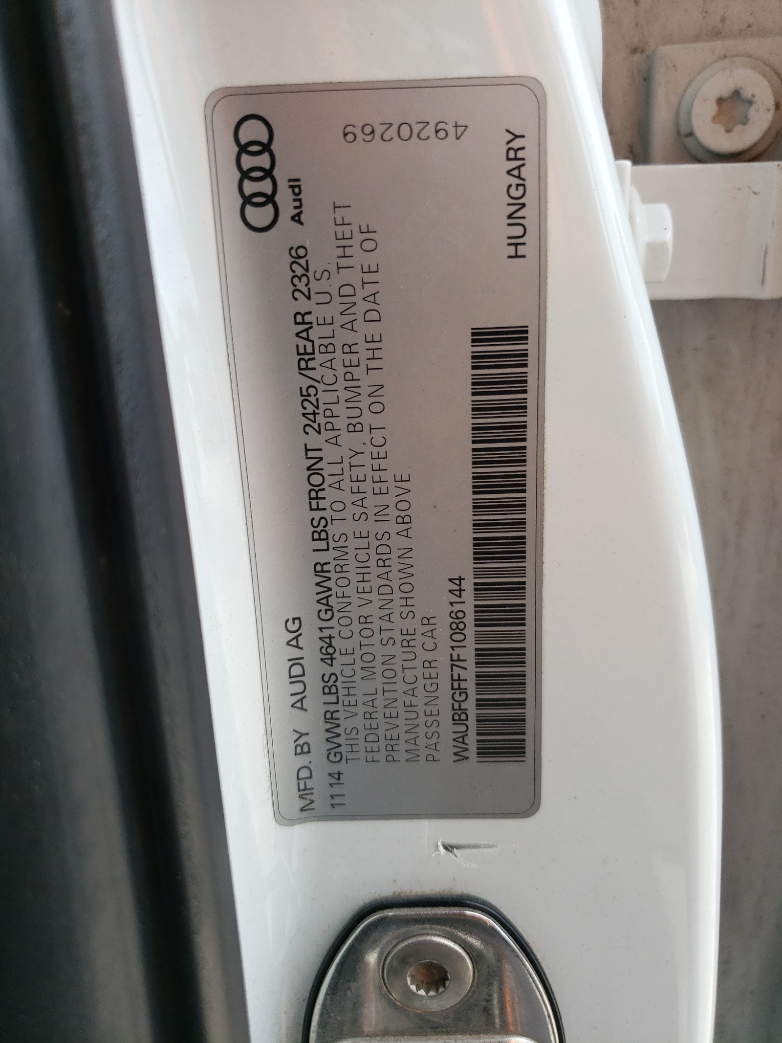 WAUBFGFF7F1086144 2015 Audi S3 Premium Plus