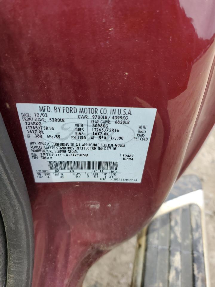 2004 Ford F350 Srw Super Duty VIN: 1FTSF31L14EB73858 Lot: 64927534