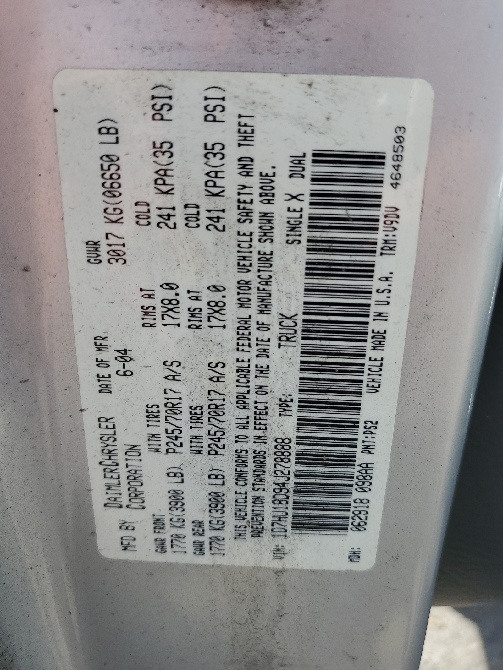 1D7HU18D94J278888 2004 Dodge Ram 1500 St