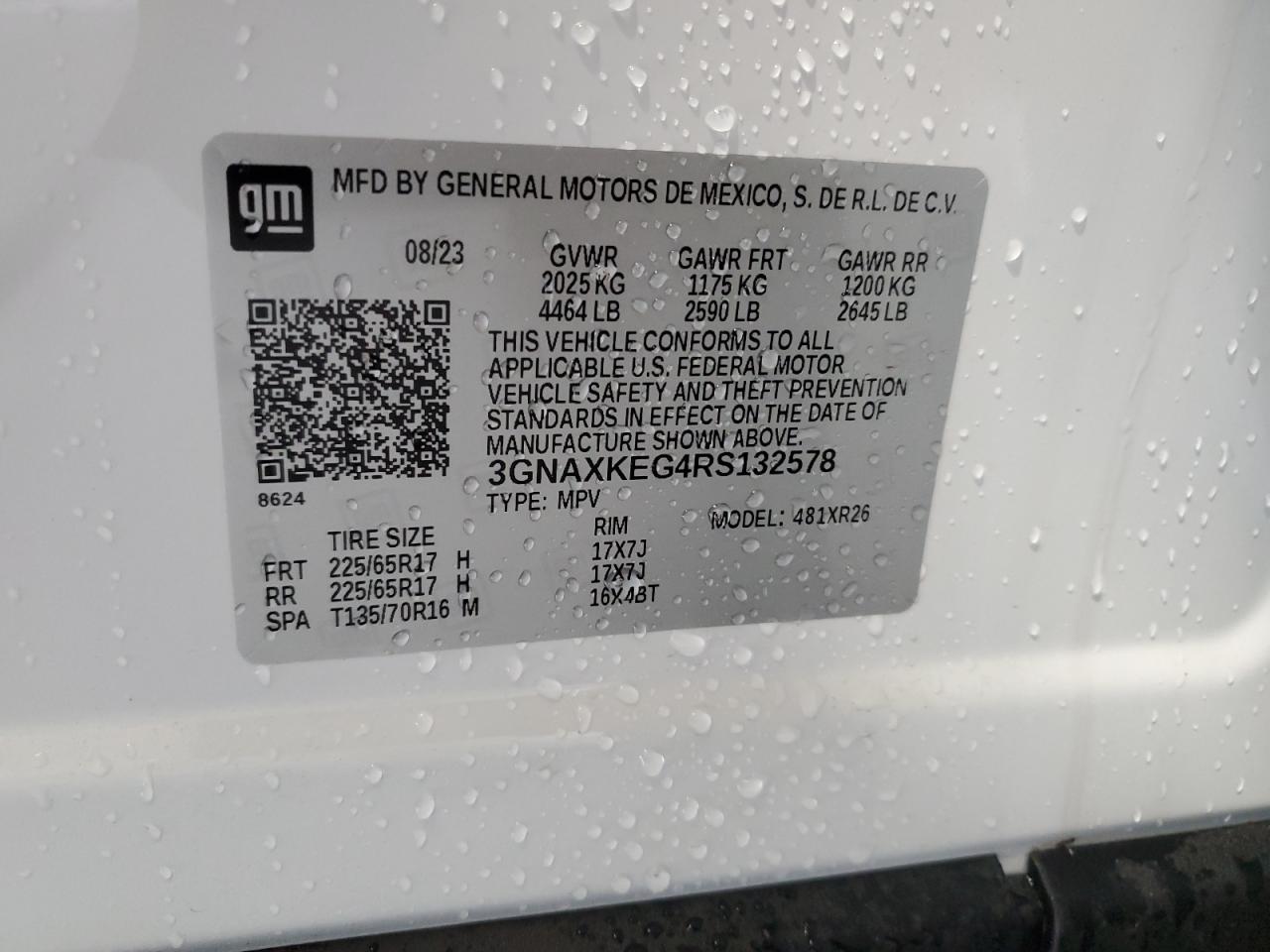 2024 Chevrolet Equinox Lt VIN: 3GNAXKEG4RS132578 Lot: 63685014