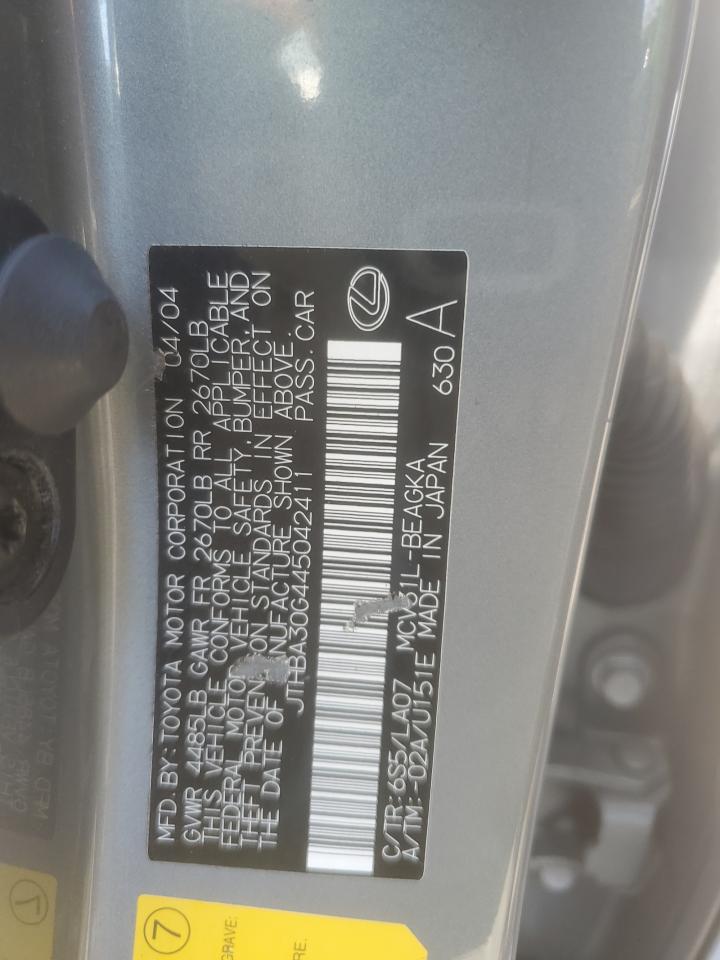 2004 Lexus Es 330 VIN: JTHBA30G445042411 Lot: 62905214