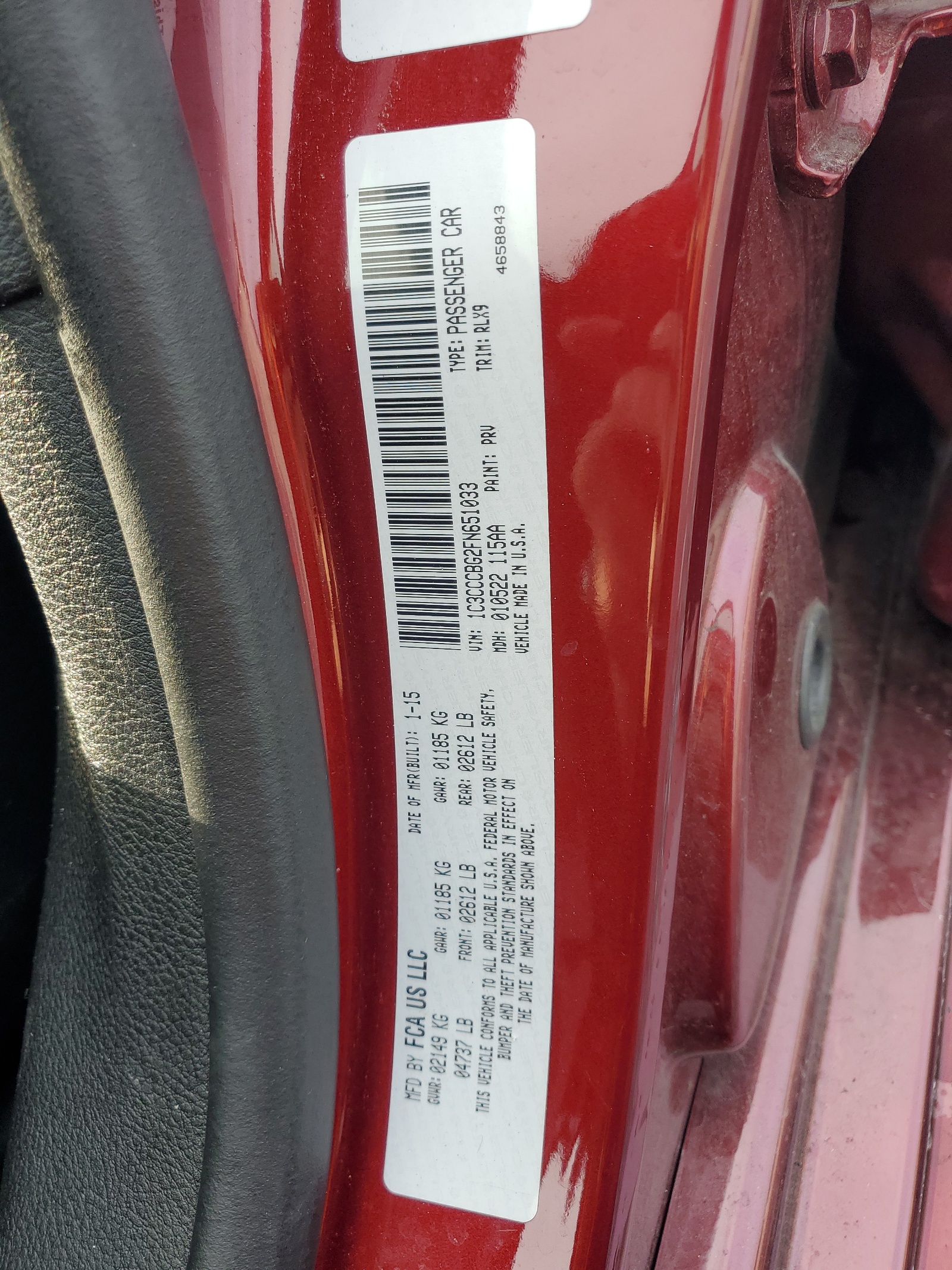 1C3CCCBG2FN651033 2015 Chrysler 200 S