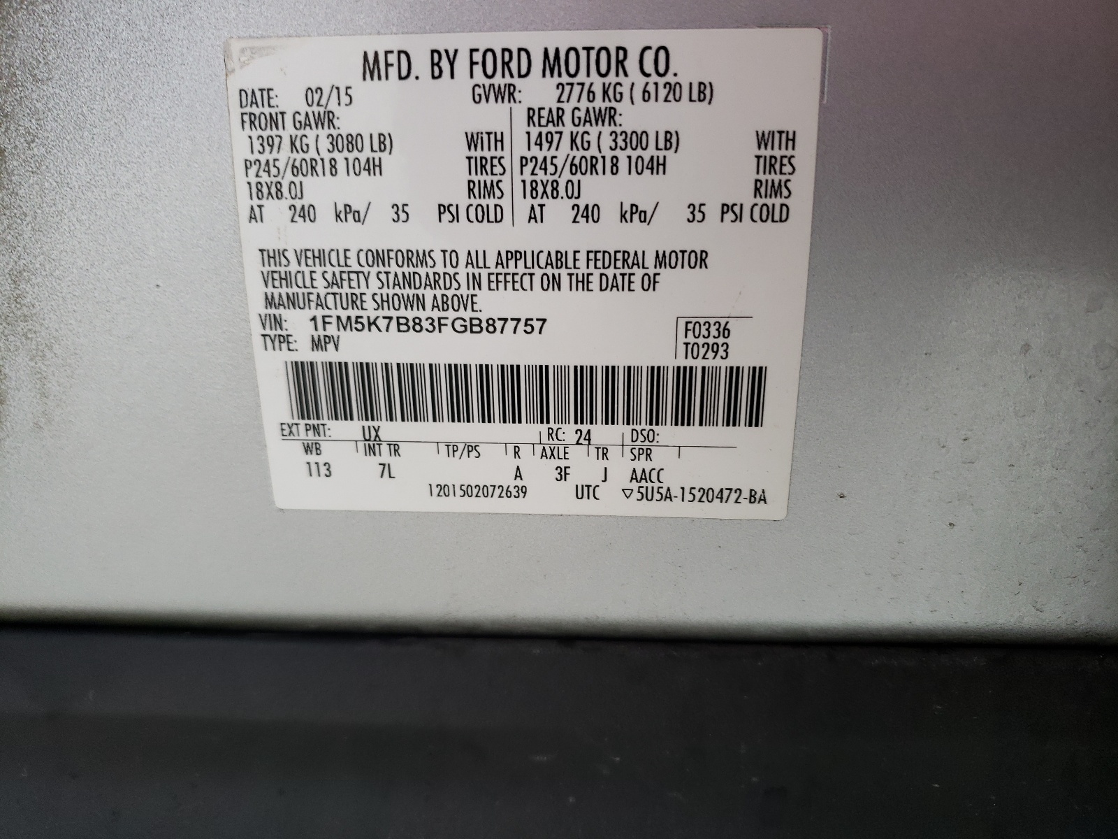 1FM5K7B83FGB87757 2015 Ford Explorer