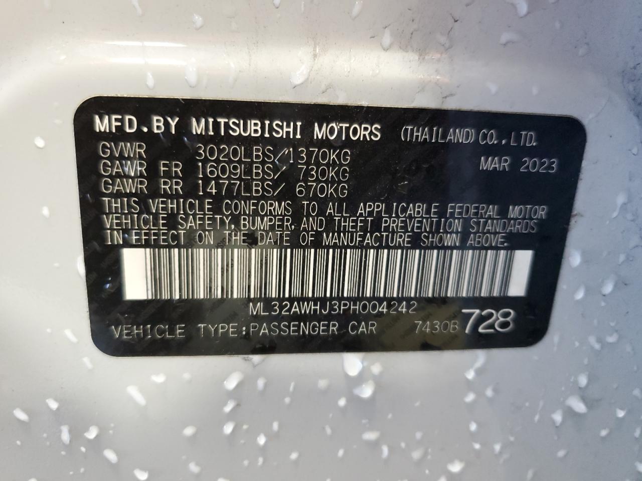 2023 Mitsubishi Mirage Se VIN: ML32AWHJ3PH004242 Lot: 65345814