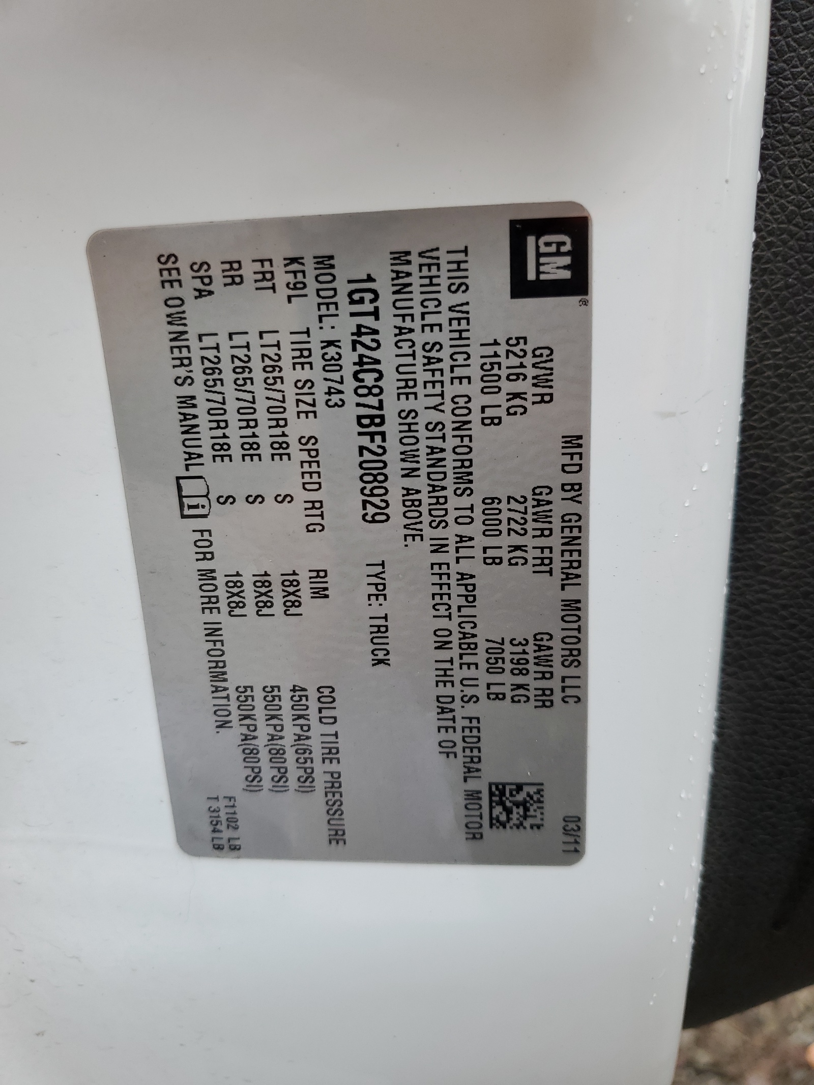 1GT424C87BF208929 2011 GMC Sierra K3500 Slt