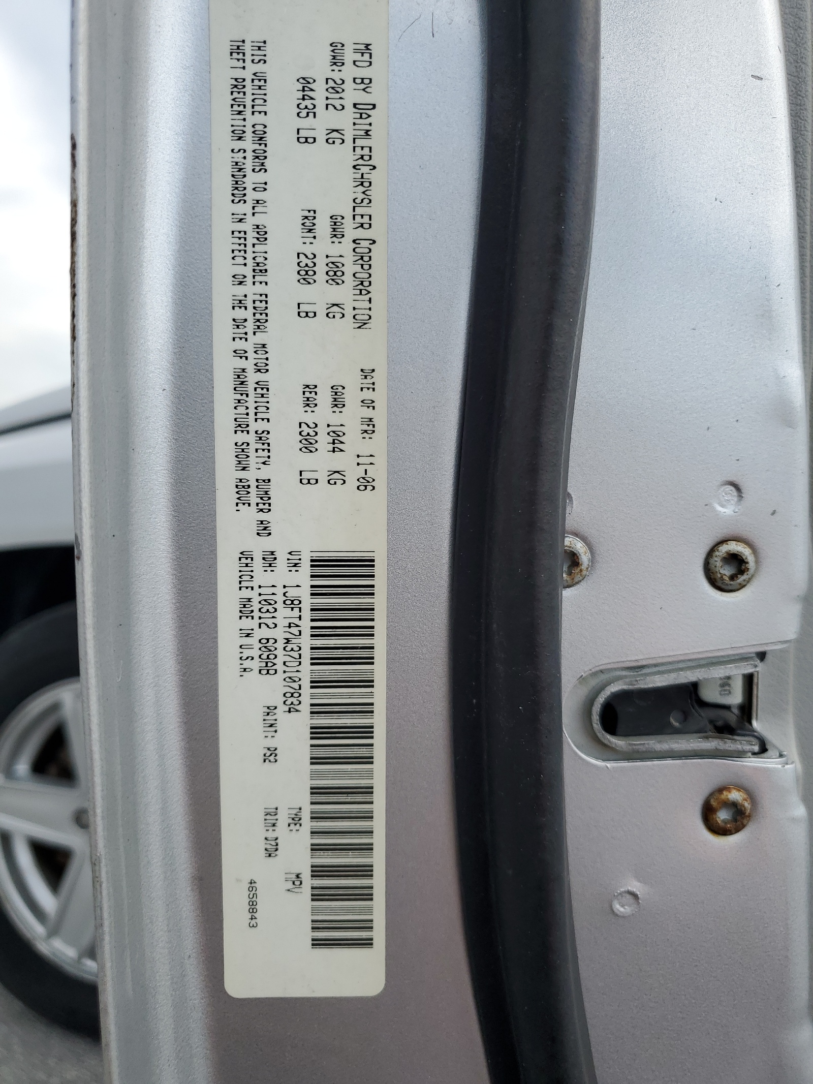 1J8FT47W37D107834 2007 Jeep Compass