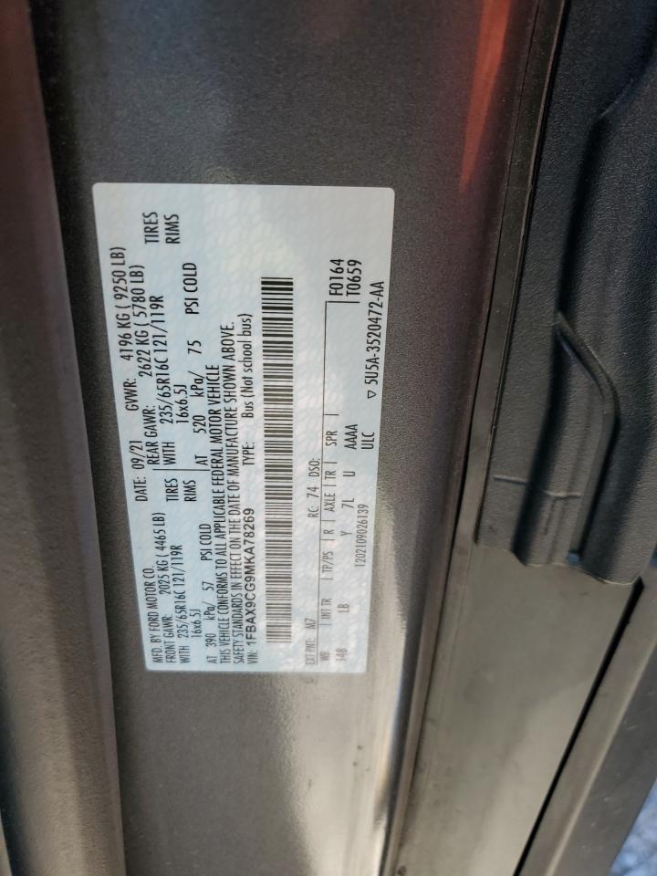 2021 Ford Transit T-350 VIN: 1FBAX9CG9MKA78269 Lot: 61670234