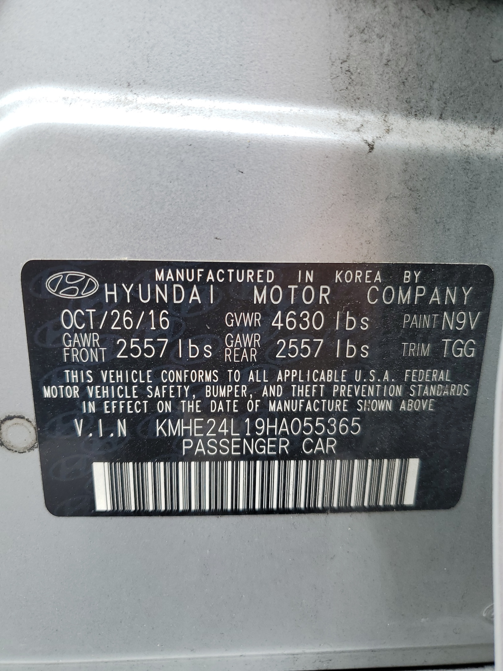 KMHE24L19HA055365 2017 Hyundai Sonata Hybrid