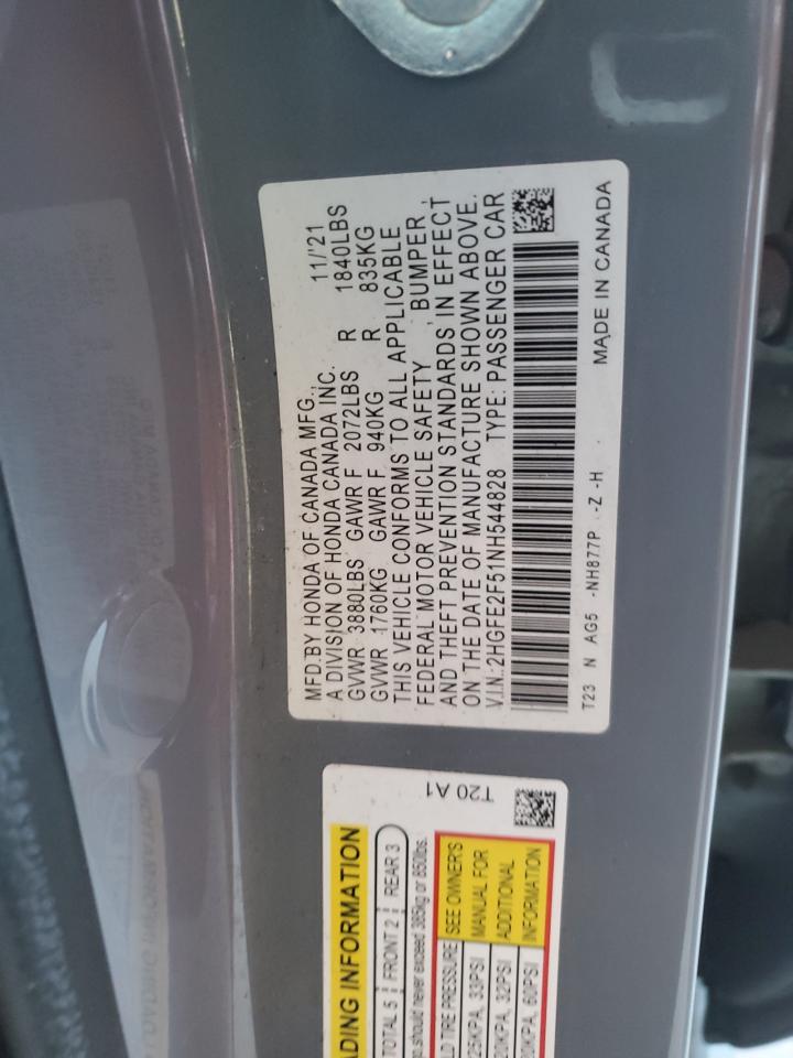 2HGFE2F51NH544828 2022 Honda Civic Sport