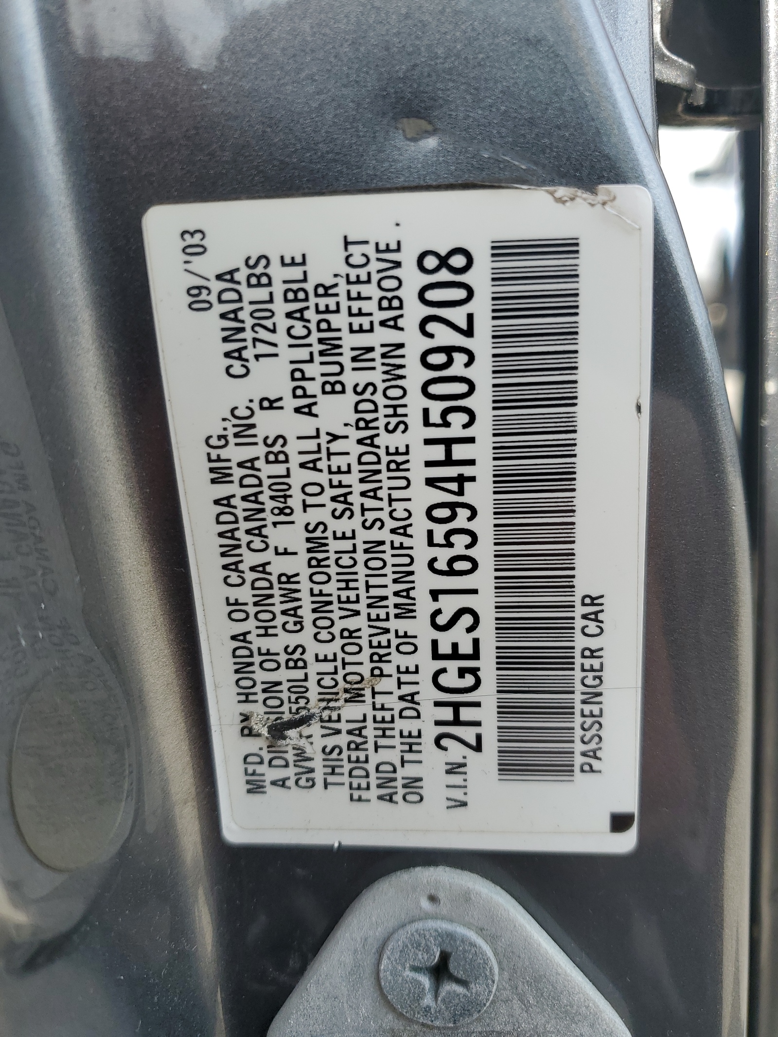 2HGES16594H509208 2004 Honda Civic Lx