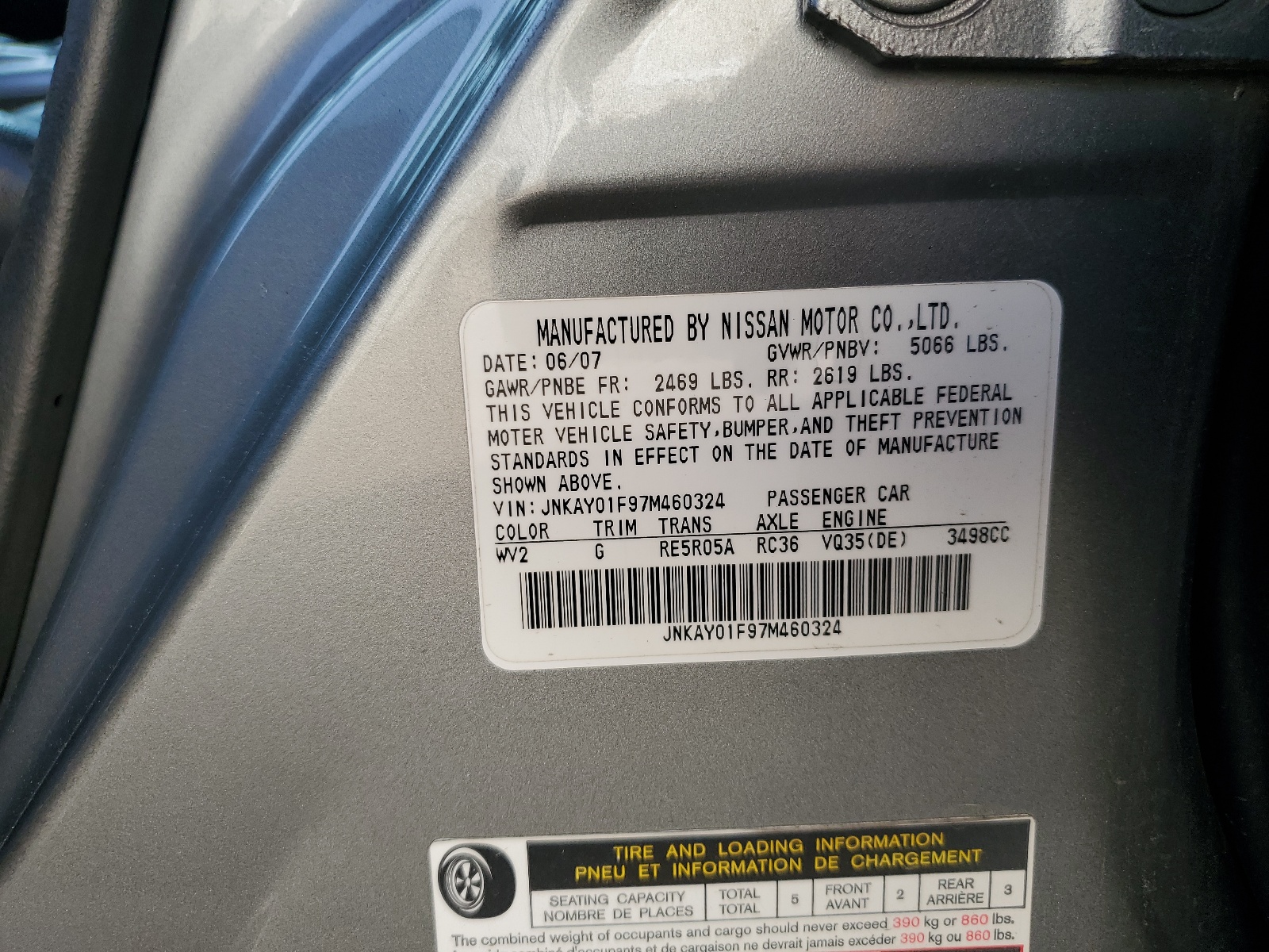 JNKAY01F97M460324 2007 Infiniti M35 Base