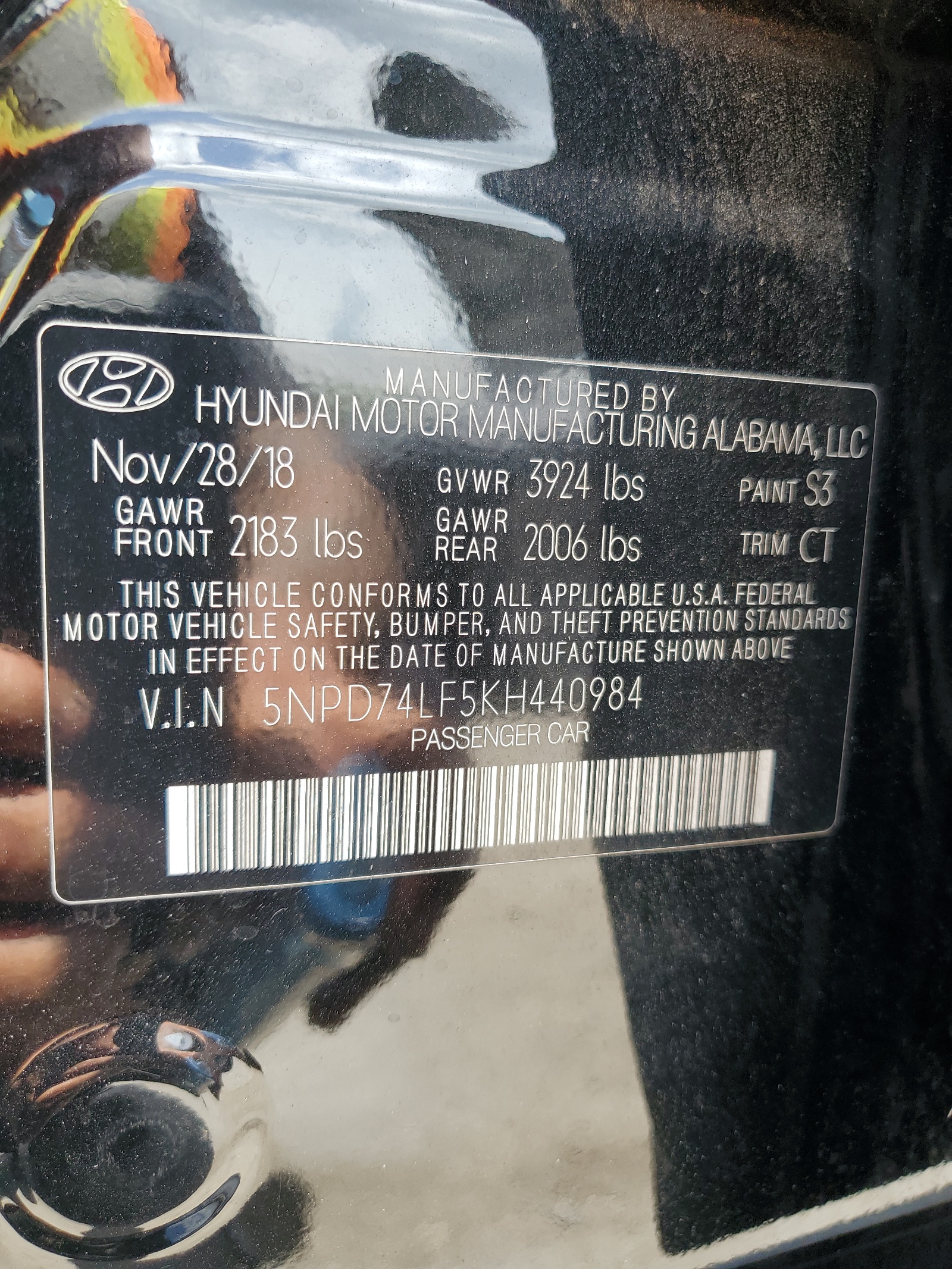 5NPD74LF5KH440984 2019 Hyundai Elantra Se