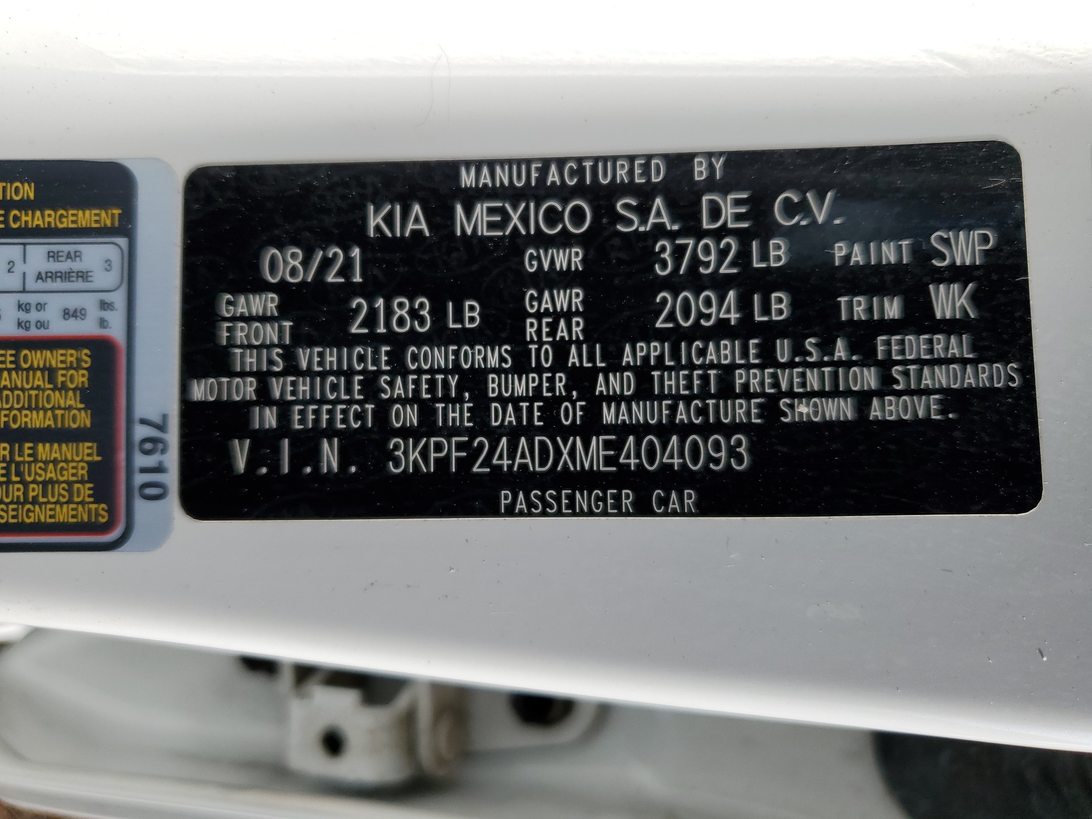 3KPF24ADXME404093 2021 Kia Forte Fe