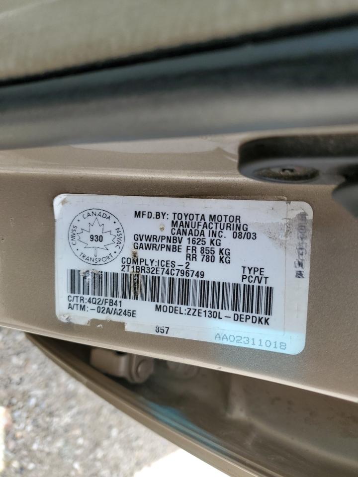 2004 Toyota Corolla Ce VIN: 2T1BR32E74C796749 Lot: 61268844