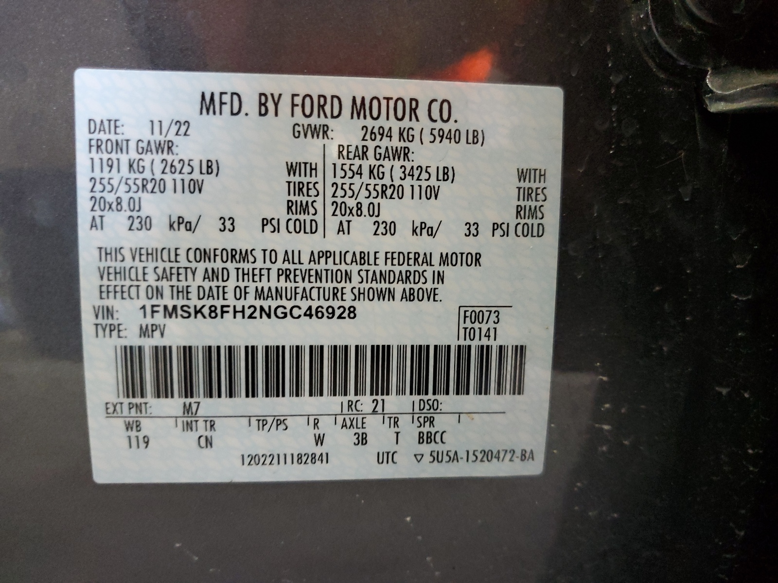 1FMSK8FH2NGC46928 2022 Ford Explorer Limited