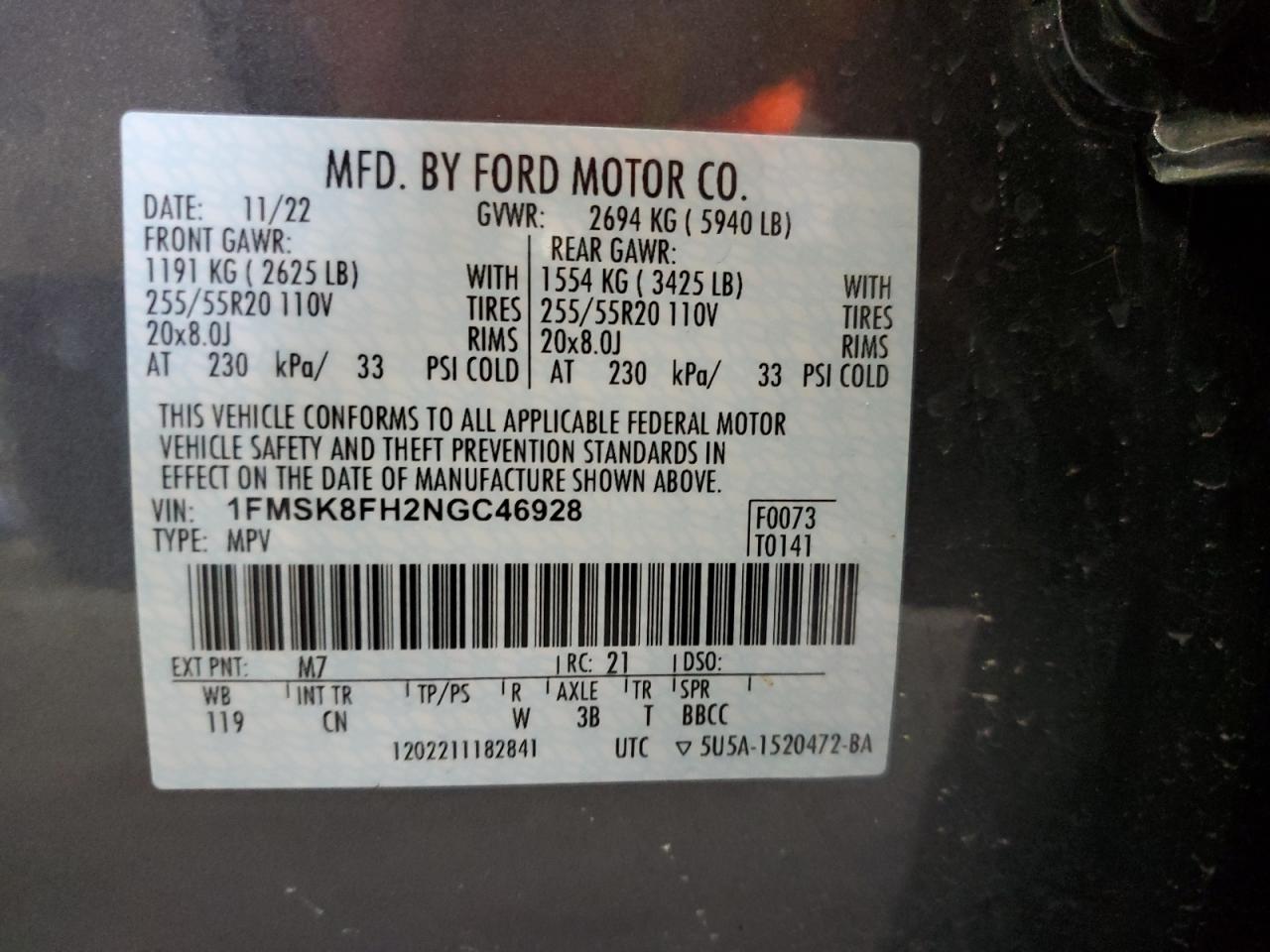 2022 Ford Explorer Limited VIN: 1FMSK8FH2NGC46928 Lot: 63455434