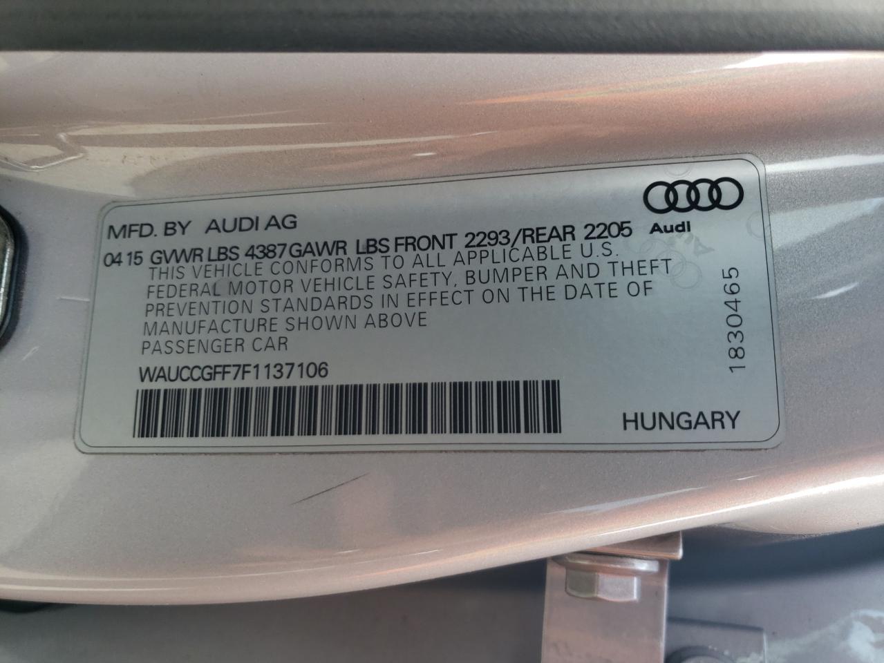 2015 Audi A3 Premium Plus VIN: WAUCCGFF7F1137106 Lot: 65136944