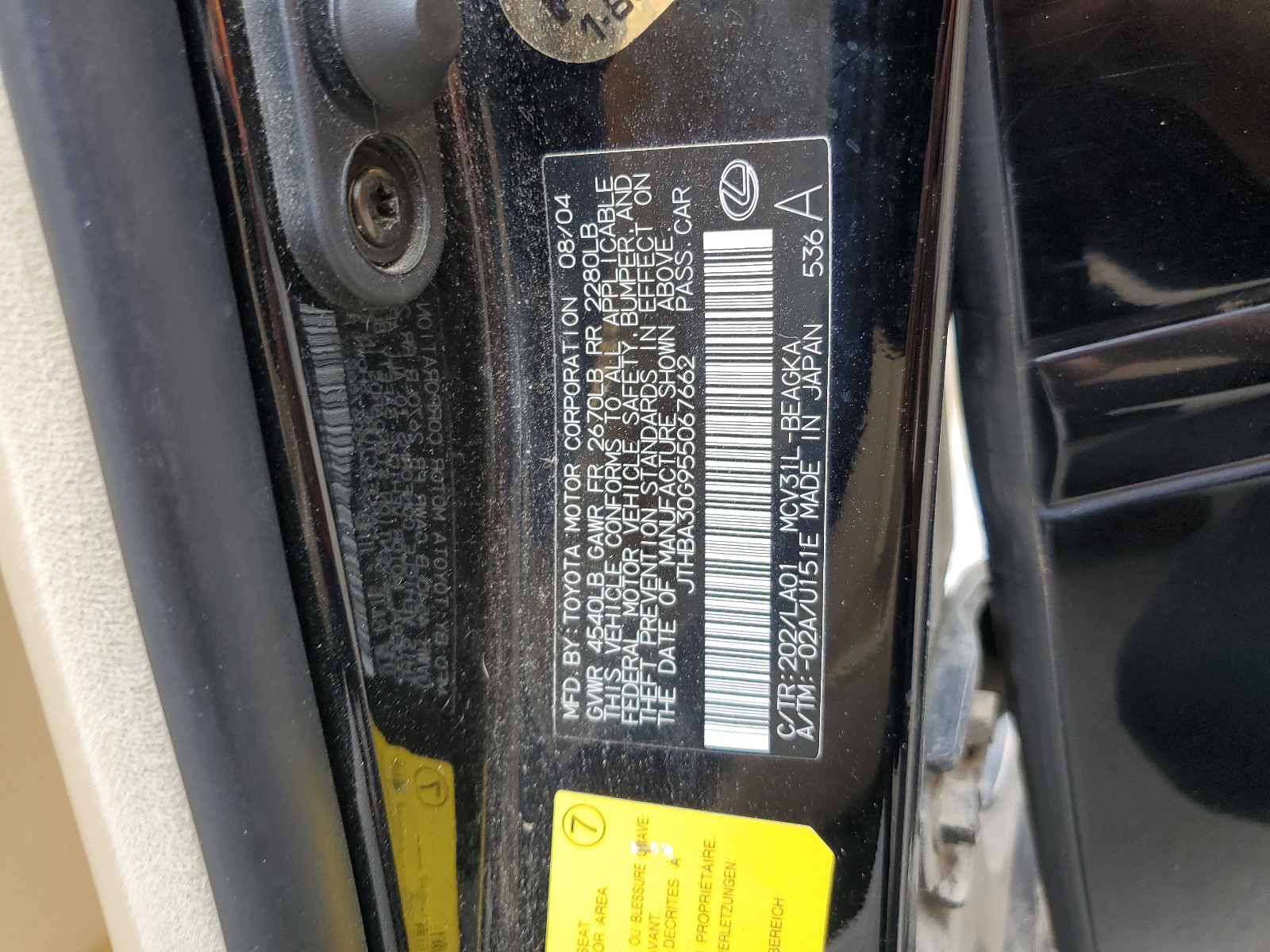 JTHBA30G955067662 2005 Lexus Es 330